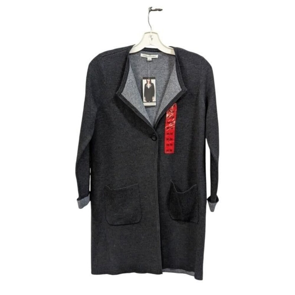 Catherine Malandrino Coat Jacket Knit Women Long Charcoal Grey Pockets Med Heavy